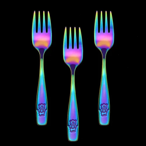 Miniatura 3 de 9 tenedores de acero inoxidable Rainbow Kids – Cubiertos para niños, cubiertos seguros para niños pequeños, cubiertos, juego de utensilios – 9