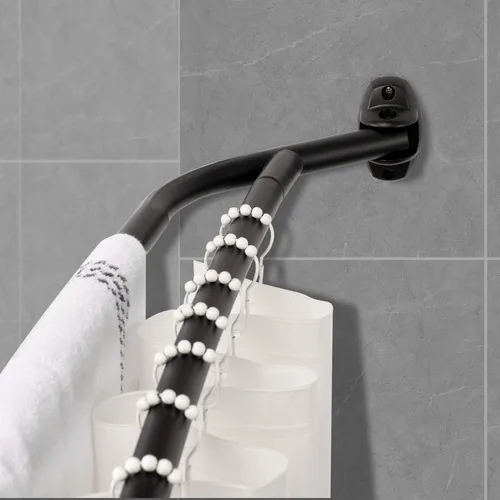 Miniatura 3 de YunNephele - Barra de cortina de ducha, doble curvada para baño, ajustable de 45 a 72 pulgadas, color negro mate