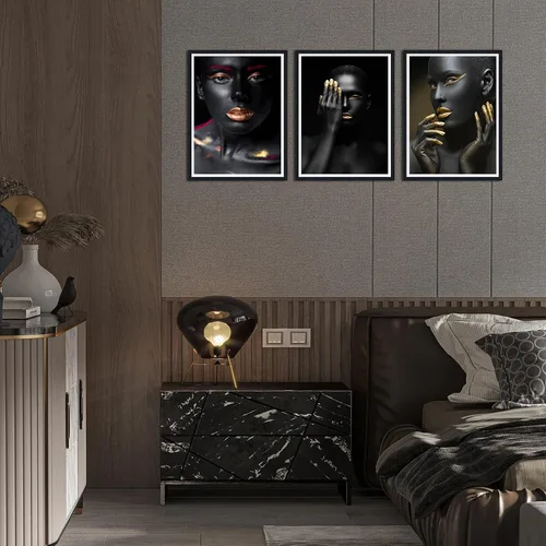 Miniatura 3 de MAMAGO Lienzo decorativo para pared, pintura de belleza dorada y negra, fotos de mujeres africanas, hermosos pósteres de mujer negra, impresiones