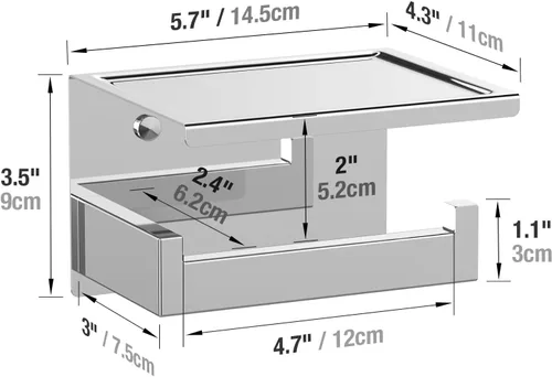 Miniatura 2 de HITSLAM Soporte de papel higiénico con estante, soporte para rollo de papel higiénico cromado autoadhesivo o montaje en pared con estante