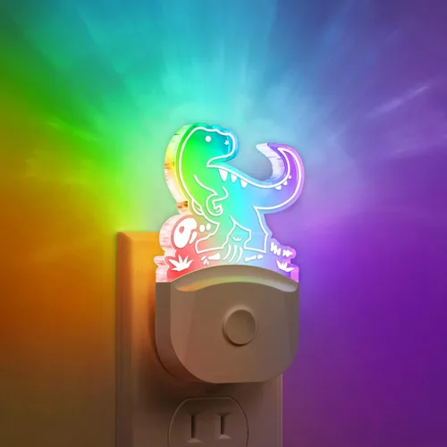 DORESshop - Luz nocturna de dinosaurio para niños [paquete de 2], 8 luces nocturnas enchufables de cambio de color para bebé con sensor de atardecer