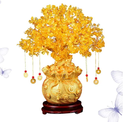 Miniatura 9 de Wakauto Árbol de dinero de cristal, citrino Feng Shui, árbol bonsái, suerte, fortuna, riqueza, monedas, árboles artificiales, figura de decoración