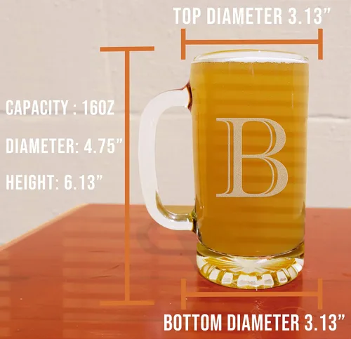 Miniatura 5 de Taza de cerveza de vidrio con monograma grabado de 16 onzas (letra B), regalos de cerveza personalizados de la A-Z para hombres, Día del Padre