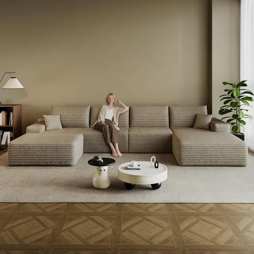 Miniatura 33 de Sofá modular en forma de L de 96 pulgadas con diván, moderno y cómodo sofá de pana para sala de estar, sofá de espuma viscoelástica, no requiere