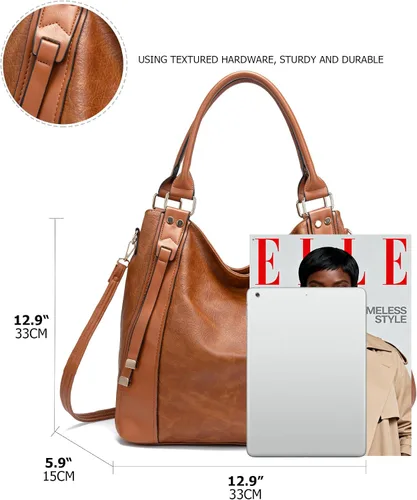 Miniatura 4 de myfriday Bolso de mano de piel sintética suave para mujer, bolso de mano grande para mujer, bolso de hombro holgado y bolso de mano con correa