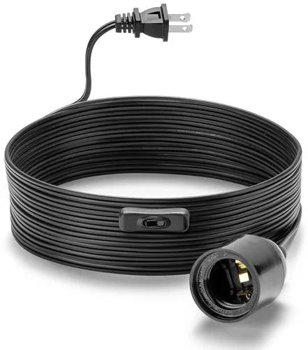 Cable de luz colgante de extensión de 12 pies con portalámparas, cable de luz colgante con base E26, interruptor de encendido/apagado, enchufe