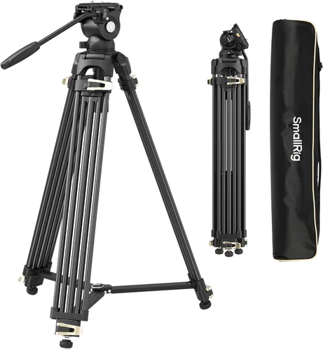 SmallRig AD-01S - Trípode de video resistente de 74 pulgadas con cabezal fluido de inclinación y panorámica, placa de liberación rápida de modo