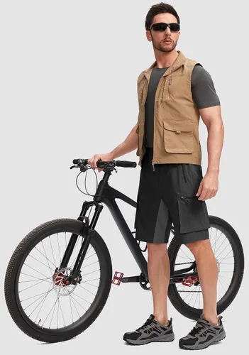 Miniatura 6 de Bikewa Pantalones cortos de ciclismo de montaña para hombre, con acolchado 3D, ajuste holgado, con bolsillos con cremallera