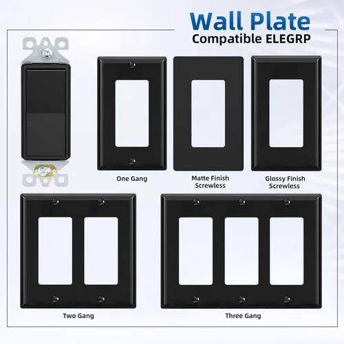 Miniatura 3 de ELEGRP Interruptor de luz decorativo de un solo polo con placa sin tornillos, 15 A 120-277 V, reemplazo del interruptor basculante de paleta