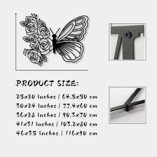 Miniatura 3 de Arte de pared para decoración de mariposa, decoración de pared de mariposa bohemia para colgar en la pared, decoración de mariposa de metal, Negro