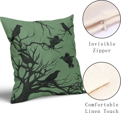 Miniatura 3 de Tree Crows - Juego de 2 fundas de almohada de Halloween de 16 x 16 pulgadas, fundas de almohada decorativas de otoño, fundas de almohada negras