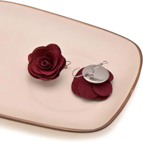 Miniatura 4 de Joseph Brother - Aretes de rosas grandes para mujer, con cierre de palanca, color rojo vino