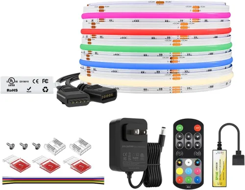 Miniatura 9 de BTF-LIGHTING Tira de LED FCOB COB RGBW 4000K Flexible Kit de Luz Uniforme de Alta Densidad Certificada UL DC12V Control Remoto RF de 16.4 Pies 12mm
