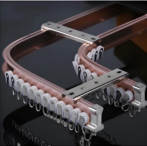 Miniatura 11 de Flexible Double Curtain Track Rail, Bendable Ceiling/Wall Mount System for Bay Windows & RV Room Dividers, Curved Guide Rail in Gold, 70cm/2.2ft