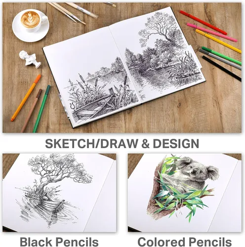 Miniatura 2 de Cuaderno de bocetos de tapa dura, 8.5 x 11 pulgadas, libro de bocetos duradero para adultos profesionales, artistas y aficionados, 68 lb/110 GSM, 58