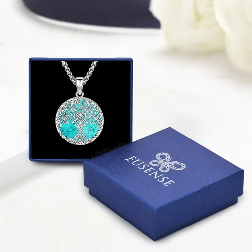Miniatura 139 de Joyas de turquesa para mujeres y hombres de plata de ley 925 con colgante de urna para cenizas, collar con medallón de imagen, martillo de Thor