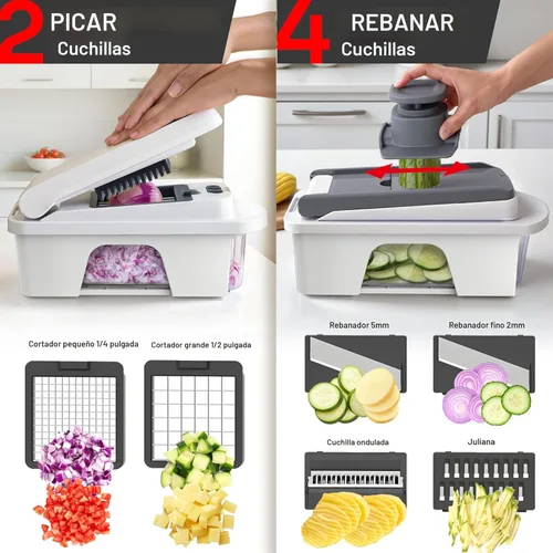 Miniatura 4 de Mueller Pro-Series Todo en Uno, Rebanadora Mandolina de 12 Cuchillas para Cocina, Picador de Alimentos, Rebanador de Verduras y Espiralizador, Arena