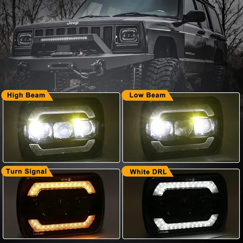Miniatura 2 de Faros delanteros 5x7 7x6 H6054 con señal de giro amarilla blanca DRL para Jeep Wrangler YJ Cherokee XJ Ford Chevy GMC Toyota Nissan Pickup Truck