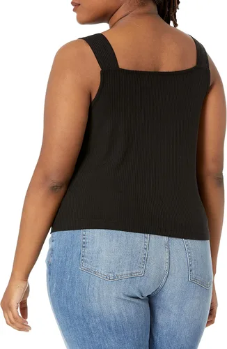 Miniatura 6 de The Drop Jody - Camiseta sin mangas de punto acanalado recortada con cuello cuadrado para mujer