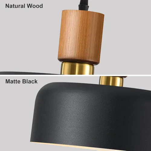 Miniatura 3 de Lámpara colgante moderna negra sobre isla de cocina, iluminación colgante industrial, lámpara colgante de techo de madera ajustable para comedor