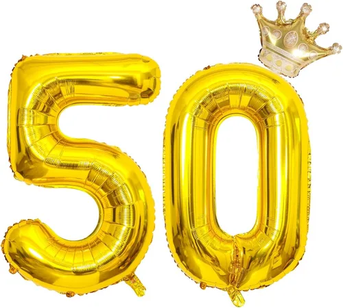 Miniatura 11 de Globos negros del número 50 de 40 pulgadas con corona, globos de cumpleaños 50 para hombres y mujeres, decoraciones de cumpleaños 50, globos