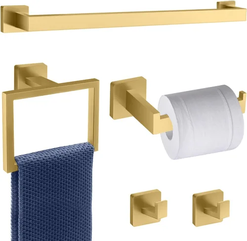 Miniatura 7 de Dorudon atrox Juego de 7 piezas de herrajes de baño de níquel cepillado con toallero, 2 barras de toalla cuadradas de 23 pulgadas y accesorios