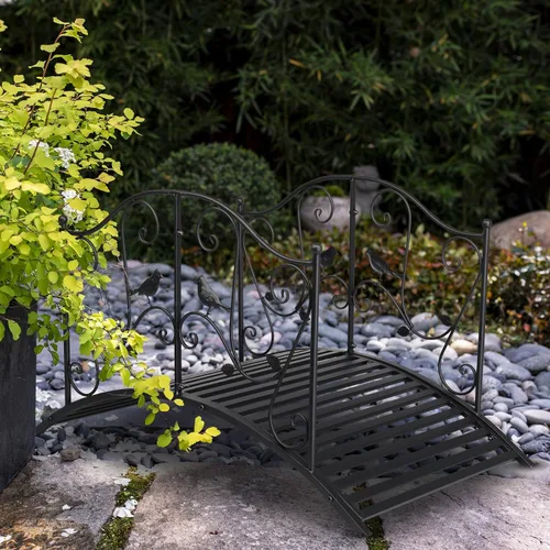Miniatura 6 de Outvita Puente de jardín de metal de 4 pies para exteriores, elegante puente decorativo con acabado en polvo y barandilla de seguridad para patio