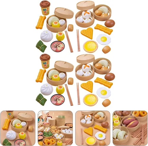 Miniatura 5 de NUOBESTY Juego de comida china para el desayuno, 58 piezas, juguetes de cocina con Dim Sum para cocinar alimentos para niños, juego de rol
