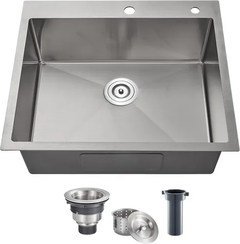 Miniatura 9 de POPFLY Fregadero de cocina de 20×16 pulgadas con caída, fregadero de cocina de acero inoxidable calibre 18 sobremontado de un solo cuenco, pequeño