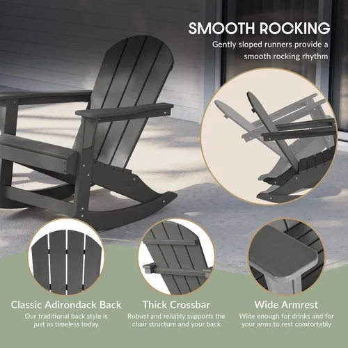 Miniatura 3 de WestinTrends Malibu - Juego de 3 sillas mecedoras Adirondack de polietileno para exteriores y patio con mesa auxiliar (2 plazas), color gris