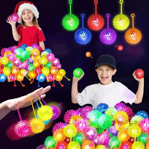 Miniatura 8 de SHQDD 24 bolas de luz, bolas antiestrés, bolas inflables para niños, bola chirriante intermitente de 6 colores, juguetes iluminados de 2.2 pulgadas