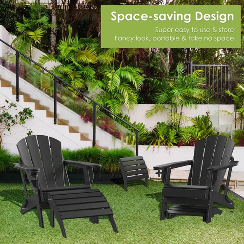 Miniatura 4 de GREENVINES Adirondack-Ottoman Plástico HDPE Reposapiés para exteriores Todo tipo de clima Reposapiés Taburete para pies Negro para Agua