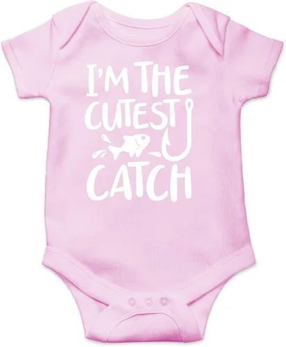 Miniatura 5 de CBTwear Traje de bebé con texto en inglés «I'm the Cutest Catch», adorable mameluco para niño y niña, divertido y lindo traje infantil