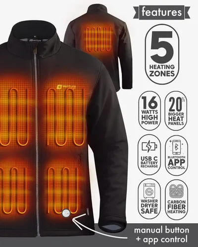 Miniatura 3 de Men's Bluetooth Heated Jacket with Battery Pack Included - App Control Soft Shell Coat with Hand Warmers 7.4V