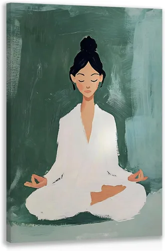 Miniatura 14 de GELDSTEI Arte de pared zen enmarcado, pintura moderna en lienzo de chica haciendo yoga, decoración de pared de meditación tranquila, imagen estética