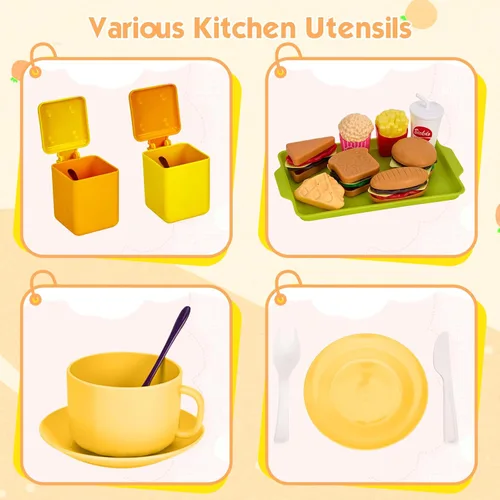 Miniatura 7 de 118 piezas de accesorios mini para cocina de juego para niños, juego de cocina de simulación con utensilios de cocina, vajilla y 2 juegos de frutas
