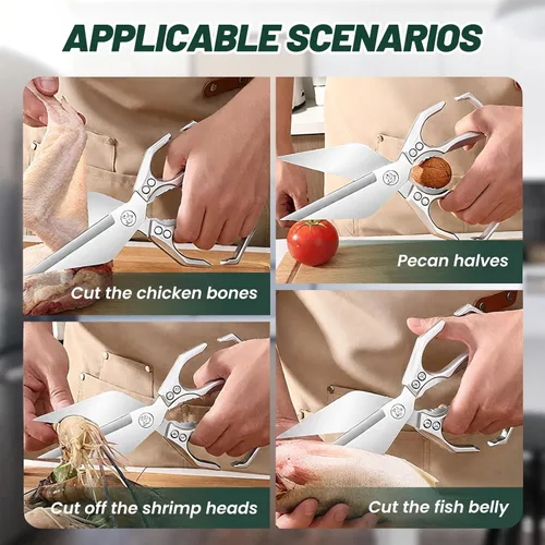 Miniatura 5 de Tijeras de cocina multiusos, tijeras de cocina multifuncionales de alta resistencia, aptas para lavavajillas, acero inoxidable, tijeras de cocina