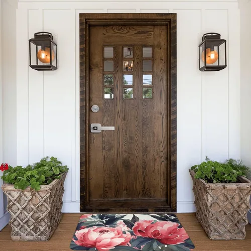 Miniatura 7 de Tapete para puerta delantera, estampado de peonías, primavera, tapete de bienvenida, absorbente, antideslizante, tapete de entrada suave, alfombra