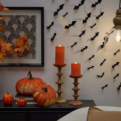 Miniatura 6 de Luminara Vela sin llama de cristal marino, calabaza de cosecha de 3 x 6.5 pulgadas, pilar de llama LED móvil con temporizador, funciona