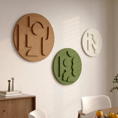 Miniatura 7 de Juego de arte abstracto redondo con textura 3D, 3 piezas, esculturas geométricas bohemias modernas y minimalistas para paredes, pinturas verdes