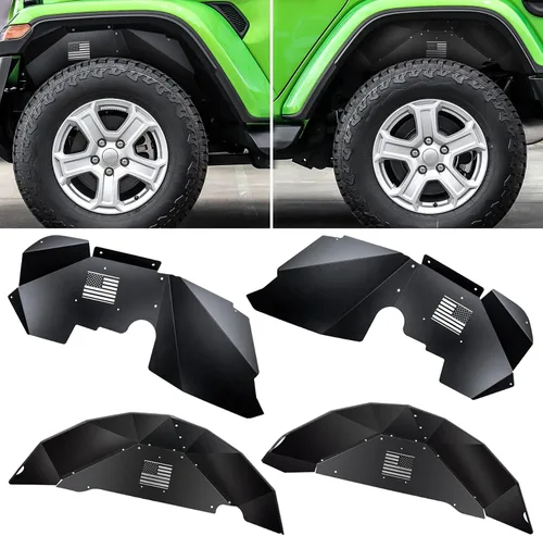 Miniatura 8 de Juego de guardabarros interior delantero y trasero de aluminio, patrón de moda compatible con Jeep Wrangler JK JKU Unlimited 2007-2018, color negro