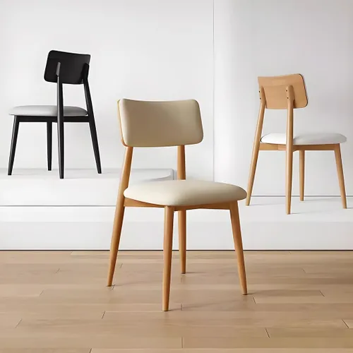 Miniatura 4 de YVYKFZD Solid Wood Dining Chairs, Kitchen Chairs Set with Curved Backrest, Leather Upholstered Dining Room Chair, Armless Living Room Chair, for