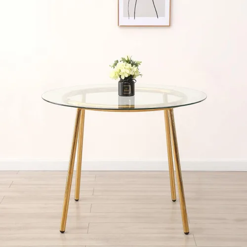 Miniatura 10 de Mesa de comedor rectangular de vidrio con patas doradas, mesa de cocina moderna de 47 pulgadas, rectangular, mesa de comedor cuadrada para 4