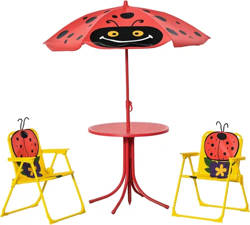 Miniatura 10 de Outsunny Juego de mesa y silla para niños, muebles de jardín plegables para exteriores, mesa de picnic para patio trasero, con sombrilla extraíble