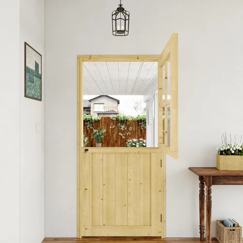 Miniatura 6 de Tablero de Puerta Holandesa para Interior y Exterior, 36" x 80", Universal 4 Lite Vidrio Templado Transparente Puerta Individual Dividida, Puerta