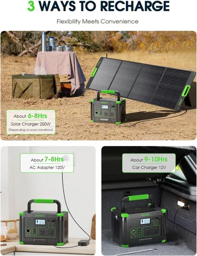 Miniatura 6 de GRECELL Generador solar de 999 Wh de 1000 W con panel solar de 200 W, generador solar de 1000 W con paneles incluidos, salida USB-C PD de 60 W, kit