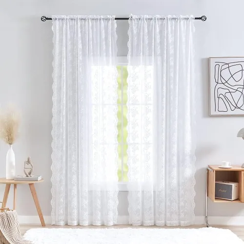 Miniatura 85 de YJ YANJUN Cortinas traslúcidas negras de 54 pulgadas de largo, panel de cortina de encaje gótico victoriano para cocina, cortinas cortas de Negro