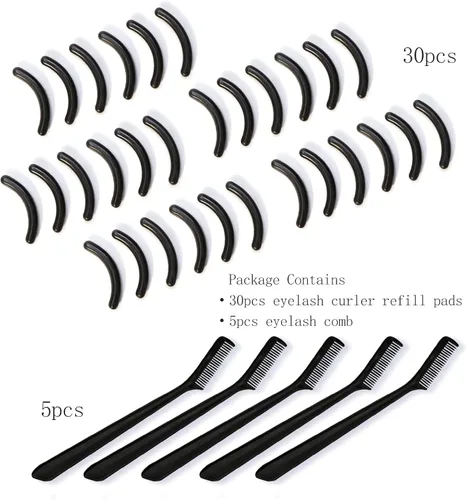 Miniatura 2 de 30 almohadillas de repuesto para rizador de pestañas y 5 peines de pestañas, recambios de rizador negro, repuesto universal de goma de silicona