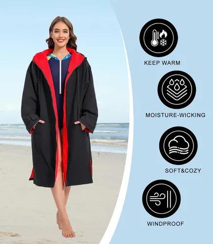 Miniatura 7 de DEHAI Chaqueta de natación para mujeres, hombres y jóvenes, impermeable, poncho de surf, bata de gran tamaño, ligera, con forro de toalla cálida