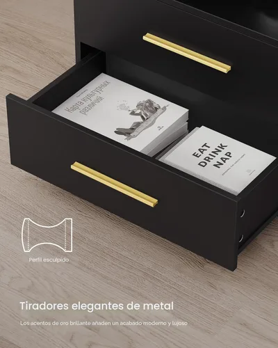 Miniatura 8 de VASAGLE Custos Collection - Mesita de noche de 23.6 pulgadas de ancho con estación de carga, luces LED, moderna mesita de noche, mesa auxiliar Negro